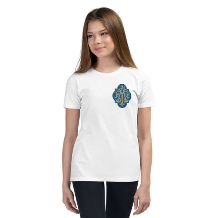 Youth Staple Tee, Auspice Maria, Crest with rounded Cross, u3bkt0, left chest