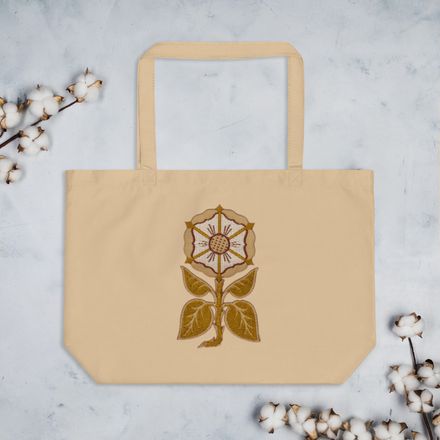 Large Eco Tote, Monstrance Tree with Golden Pattern, 7rmavy