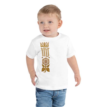 Toddler Staple Tee, IHS Stripe With Crown and Monstrance, vw6yal, right chest