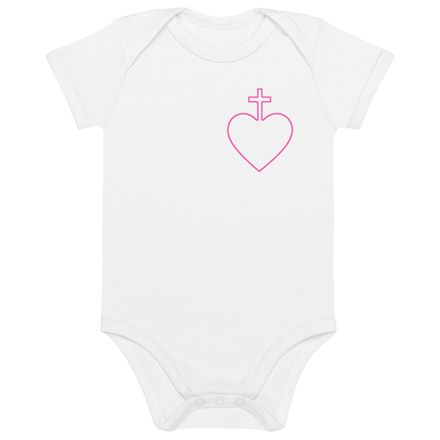 Organic Cotton Baby Bodysuit, Sacred Heart of Jesus, 7ugqf9 hollow design, pink, left chest