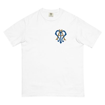 Embroidered Unisex Garment-Dyed Heavyweight T-Shirt, Auspice Maria, Crest, rphg0v, left chest