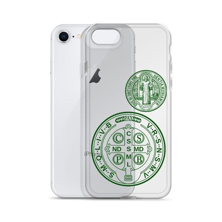 Clear Case for iPhone, St. Benedict Medal, filt5a design, dark green
