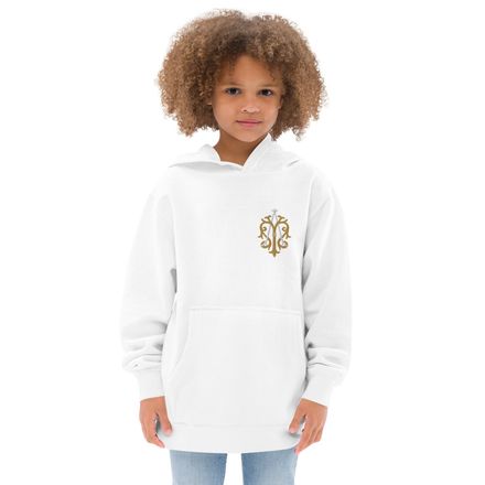 Embroidered Kids Fleece Hoodie, Auspice Maria, Crest, kgvlsx, left chest