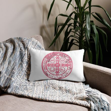Pillow case 12x20, St. Benedict Medal, oih8m5 design, pink
