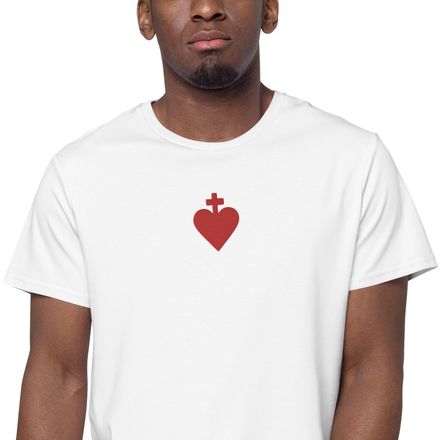 Embroidered Men&#x27;s Premium Cotton T-Shirt, Sacred Heart of Jesus, yjegla design