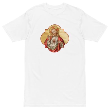 Men&#x27;s Premium Heavyweight Tee, Sacred Heart of Jesus, eq75pu design