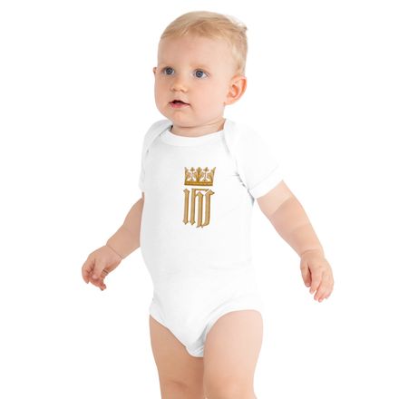Baby Short Sleeve One Piece, IHS with Crown, Golden Pattern, nlxdo1, left chest 