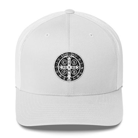 Retro Trucker Hat, St. Benedict Medal, qiretu design
