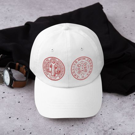 Classic Dad Hat, St. Benedict Medal, filt5a design, red