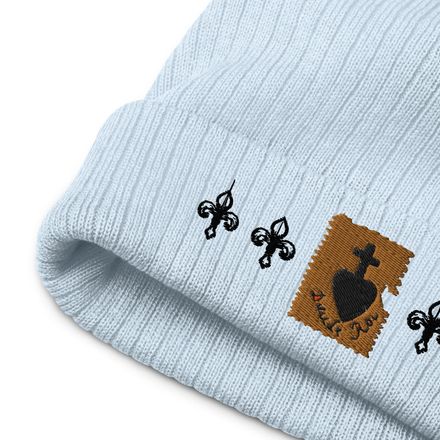 Ribbed Knit Beanie, Sacré Coeur, Dieu de Roi, Vendée Chouan, sqpbrl design, Fleur de Lys pattern