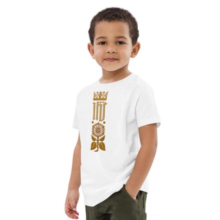 Organic Cotton Kids T-Shirt, IHS Stripe With Crown and Monstrance, vw6yal