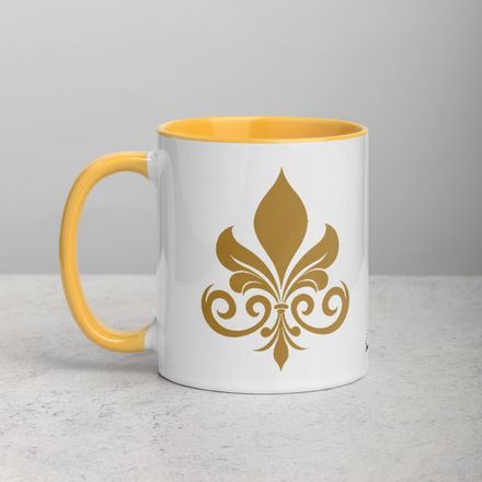 White Ceramic Mug with Color Inside, 11oz &amp; 15oz, Fleur de Lys, q4x75x 
