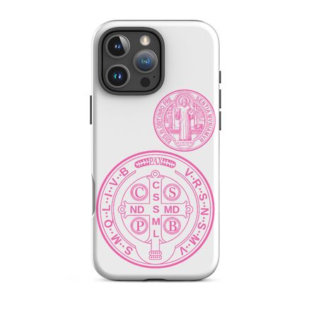 Tough Case for iPhone, St. Benedict Medal, filt5a design, pink