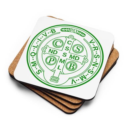 Cork-Back Coaster, St. Benedict Medal, 16k4ku design, green