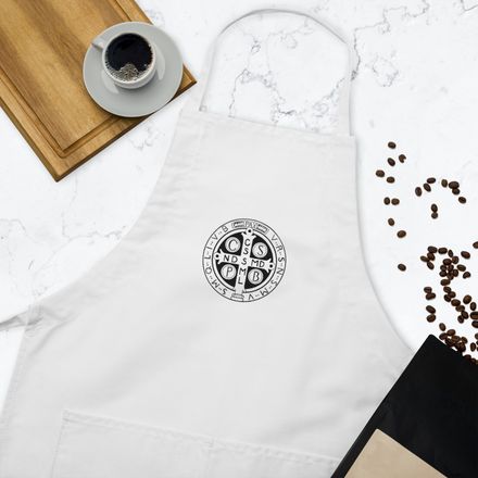 Embroidered Apron, St. Benedict Medal, jl2qob design 