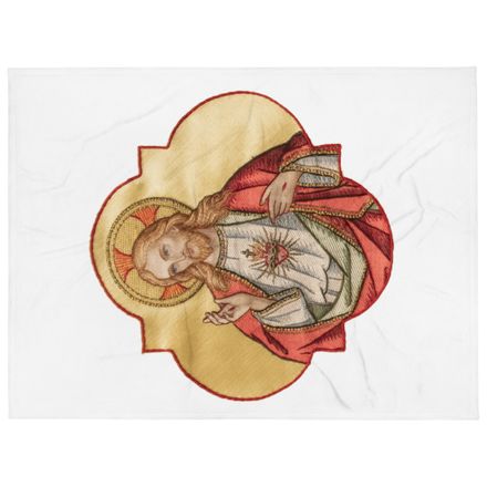 Throw Blanket, Sacred Heart of Jesus, eq75pu design, vertical