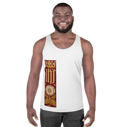 Men&#x27;s Tank Top, IHS Stripe With Crown and Monstrance, Red, yok2qk, right chest