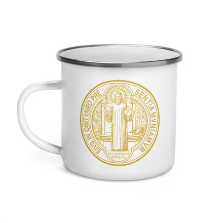 Enamel Mug, St. Benedict Medal, filt5a design, gold