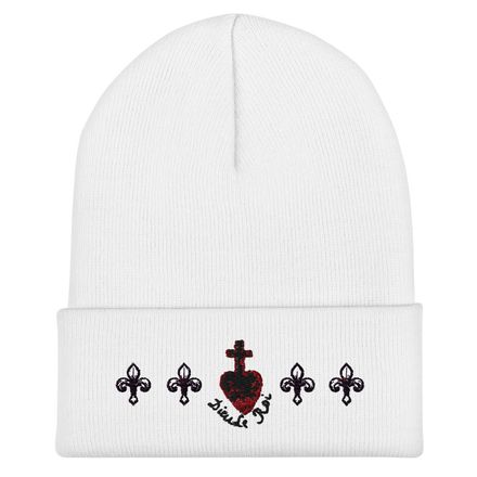 Cuffed Beanie, Sacré Coeur, Dieu de Roi, Vendée Chouan, obymh4 design, Fleur de Lys pattern
