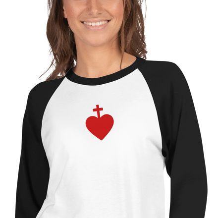 Embroidered Unisex 3/4 Sleeve Raglan Shirt, Sacred Heart of Jesus, 7ugqf9 design