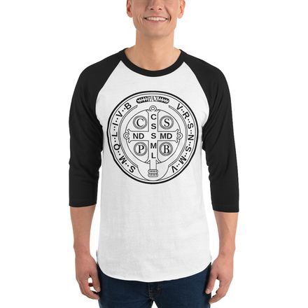 Unisex 3/4 Sleeve Raglan Shirt, St. Benedict Medal, 16k4ku design
