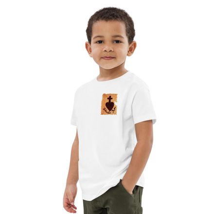 Organic Cotton Kids T-Shirt, Sacré Coeur, Dieu de Roi, Vendée Chouan, sqpbrl design, left chest