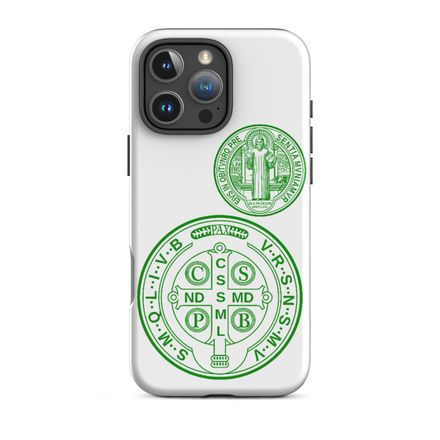 Tough Case for iPhone, St. Benedict Medal, filt5a design, green
