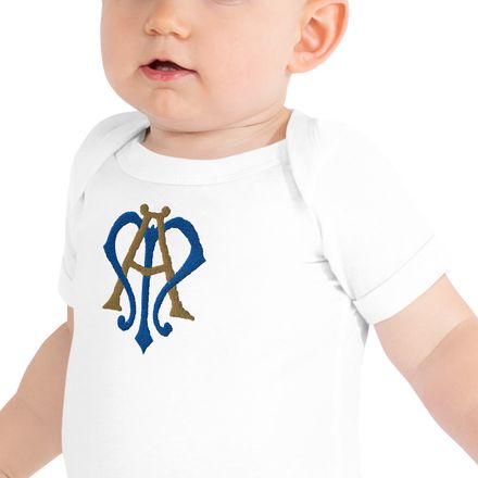 Embroidered Baby Short Sleeve One Piece, Auspice Maria, Crest, rphg0v