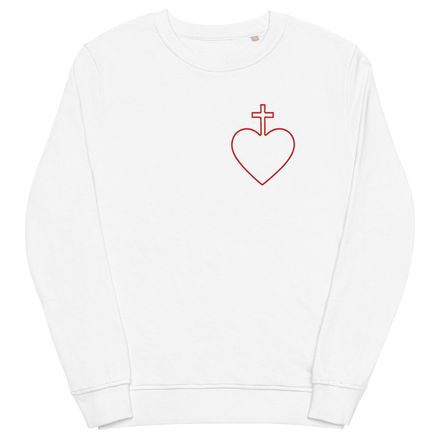Unisex Organic Sweatshirt, Sacred Heart of Jesus, 7ugqf9 hollow design, left chest