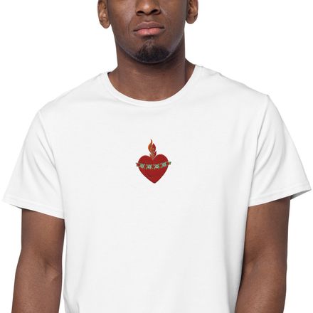 Embroidered Men&#x27;s Premium Cotton T-Shirt, Immaculate Heart Of Mary, ruzlxj design