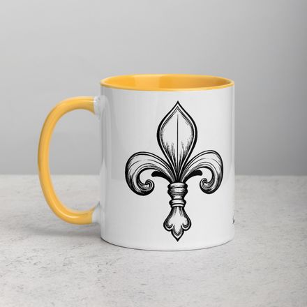 White Ceramic Mug with Color Inside, 11oz &amp; 15oz, Fleur de Lys, 4g3tyi 