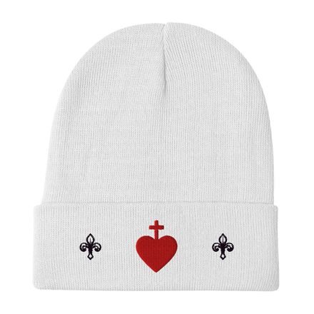 Ribbed Knit Beanie, Sacred Heart of Jesus, 7ugqf9 design, small Fleur de Lys
