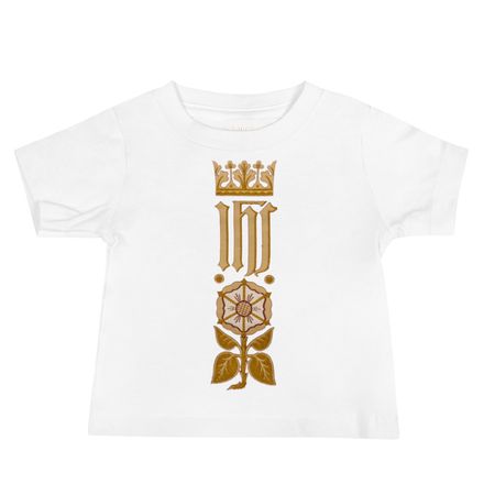Baby Staple Tee, IHS Stripe With Crown and Monstrance, Red, yok2qk