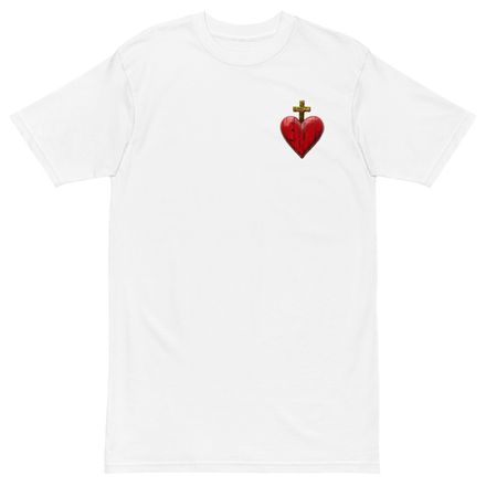 Men&#x27;s Premium Heavyweight Tee, Sacred Heart of Jesus, 9i93k9 design, left chest