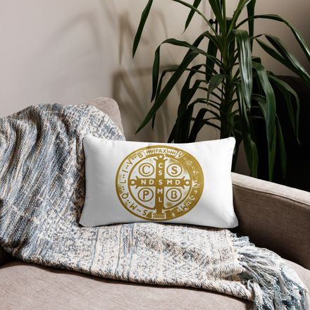 Pillow case 20x12, St. Benedict Medal, oih8m5 design, gold