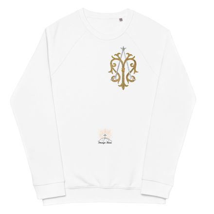Unisex Organic Raglan Sweatshirt, Auspice Maria, Crest, kgvlsx, left chest
