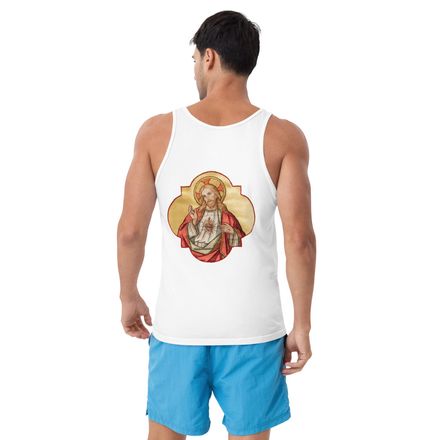 Staple Tank Top, Sacred Heart of Jesus, eq75pu design, centre chest, large back 