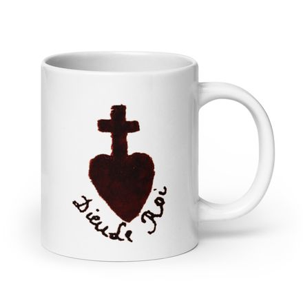   White Glossy Mug, 20oz, Sacré Coeur, Dieu de Roi, Vendée Chouan, obymh4 design