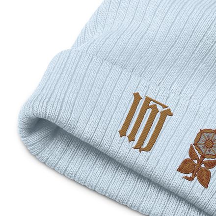 Ribbed Knit Beanie, IHS with Monstrance Tree, rratlk