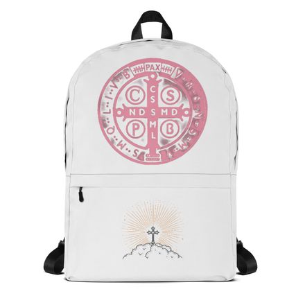 Backpack, St. Benedict Medal, oih8m5 design, pink