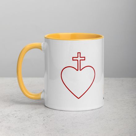 White Ceramic Mug with Color Inside, 11oz &amp; 15oz, Sacred Heart of Jesus, 7ugqf9 hollow design