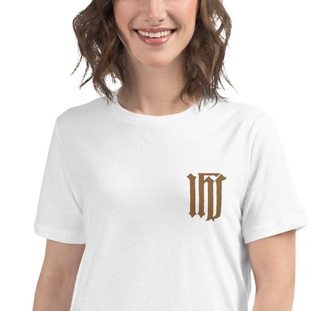 Embroidered Women&#x27;s Relaxed T-Shirt, IHS, Golden Pattern, gedziz, left chest