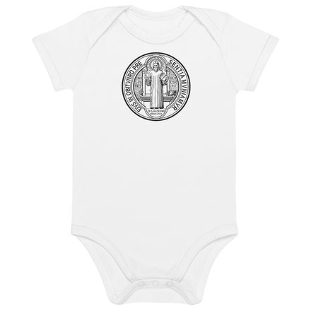 Embroidered Organic Cotton Baby Bodysuit, Sacred Heart of Jesus, debxwe design