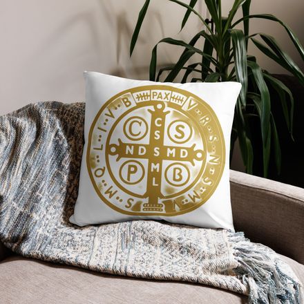Pillow case 22x22, St. Benedict Medal, oih8m5 design, gold