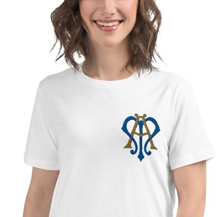 Embroidered Women&#x27;s Relaxed T-Shirt, Auspice Maria, Crest, rphg0v, left chest