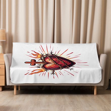 Sublimated Sherpa Blanket, Sacred Heart of Jesus, uetiyj design, vertical