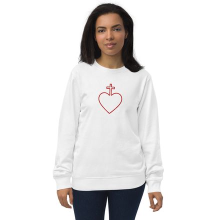 Embroidered Unisex Organic Sweatshirt, Sacred Heart of Jesus, 7ugqf9 hollow design