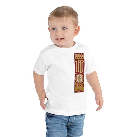 Toddler Staple Tee, IHS Stripe With Crown and Monstrance, Red, yok2qk, left chest