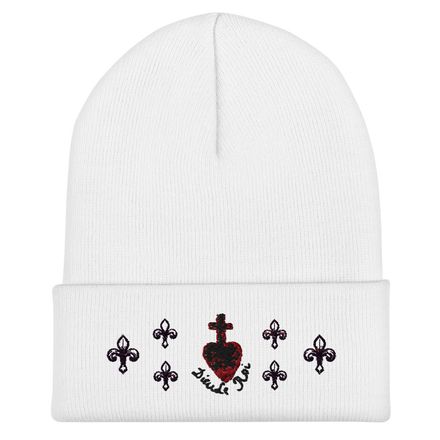 Cuffed Beanie, Sacré Coeur, Dieu de Roi, Vendée Chouan, obymh4 design, Fleur de Lys tri-pattern