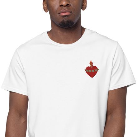 Embroidered Men&#x27;s Premium Cotton T-Shirt, Immaculate Heart Of Mary, ruzlxj design